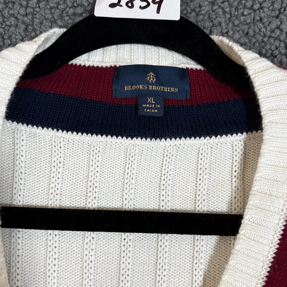 Brooks Brothers V Neck Cotton Tennis Sweater - Men's Size XL - Cream - Picture 2 of 7